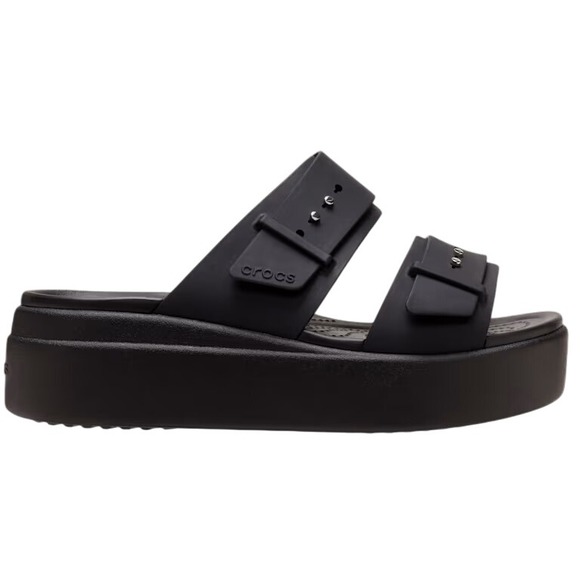 CROCS Womens Brooklyn Buckle Platform Slide Sandals Size 9 Black Double Strap - Picture 1 of 11